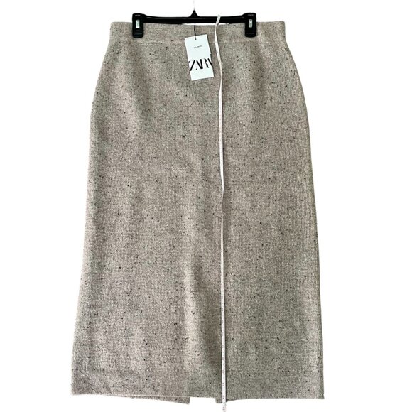 Zara 100% Wool Beige Ribbed Midi Skirt XL | High-Waisted, Sustainable Winter NWT - Picture 6 of 10